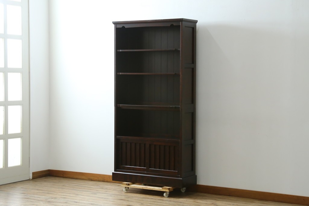 中古　希少な廃番品　北海道民芸家具　格子意匠が印象的な本棚　(R-087492)