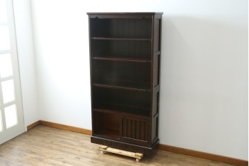 中古　希少な廃番品　北海道民芸家具　格子意匠が印象的な本棚　(R-087492)