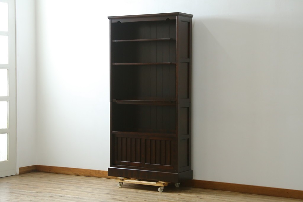 中古　希少な廃番品　北海道民芸家具　格子意匠が印象的な本棚　(R-087492)