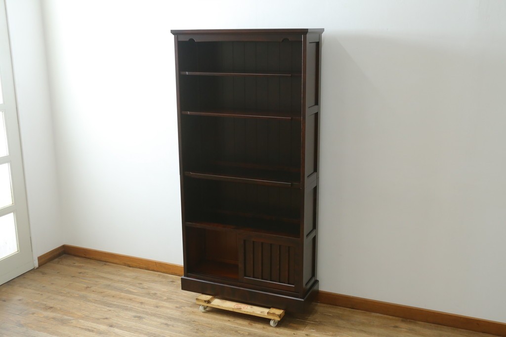 中古　希少な廃番品　北海道民芸家具　格子意匠が印象的な本棚　(R-087492)