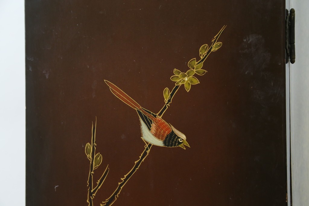 アジアンヴィンテージ　オリエンタル　花鳥文様が美しい収納棚　(R-087494)