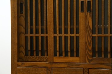 中古　美品　タモ材　格子戸が美しい水屋箪笥　(R-087497)