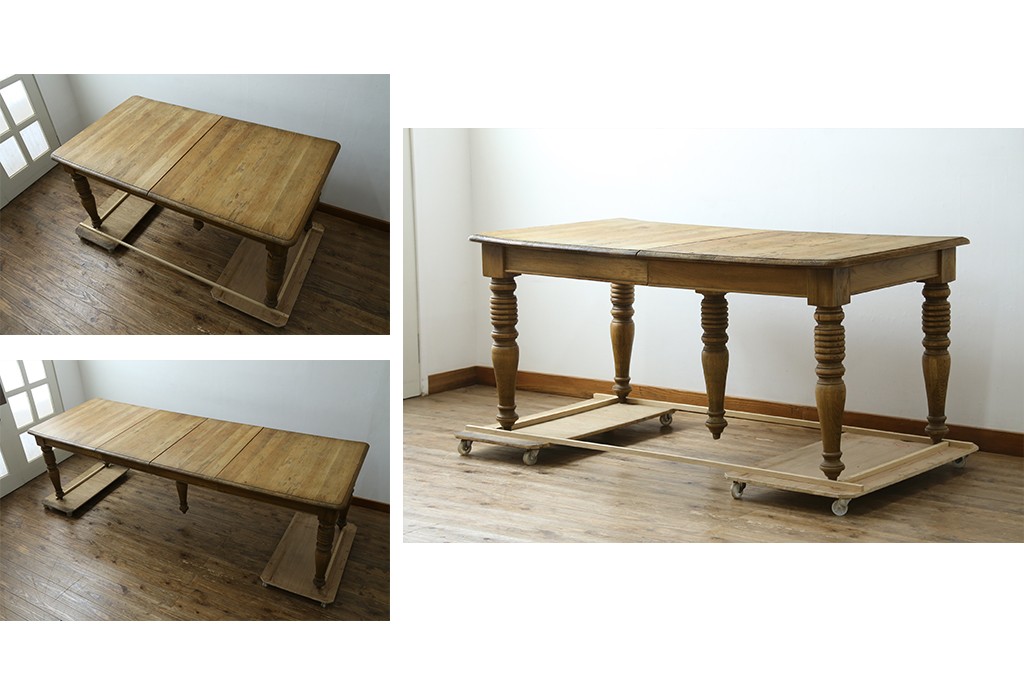 中古　CRASH GATE(クラッシュゲート)取り扱い　Knot antiques(ノットアンティークス)　オーク材　クラシカルなターンレッグのMERZ(メルツ)エクステンションテーブル　(R-087503)