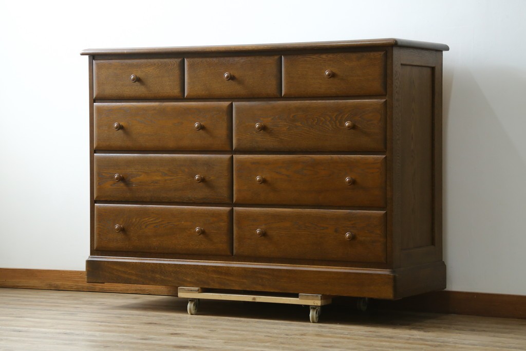 中古　北海道勇峰工芸　ナラ材　木肌が美しいチェスト　(R-087504)