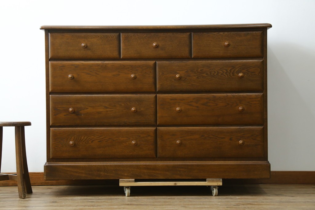 中古　北海道勇峰工芸　ナラ材　木肌が美しいチェスト　(R-087504)