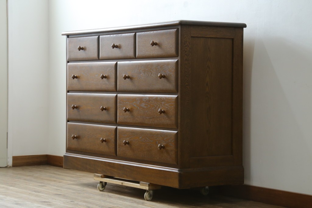 中古　北海道勇峰工芸　ナラ材　木肌が美しいチェスト　(R-087504)