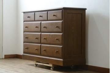 中古　北海道勇峰工芸　ナラ材　木肌が美しいチェスト　(R-087504)