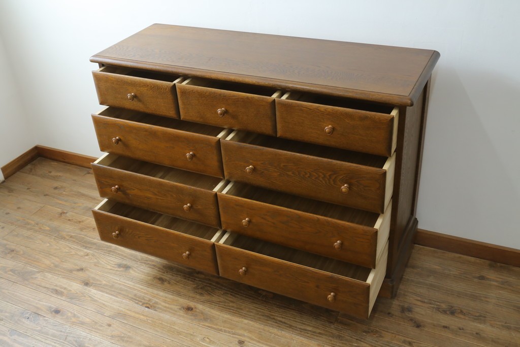 中古　北海道勇峰工芸　ナラ材　木肌が美しいチェスト　(R-087504)