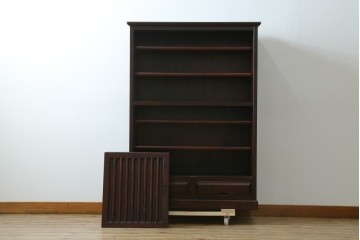 中古　北海道勇峰工芸　縦桟が整然と並ぶ格子戸付き水屋箪笥　(R-087505)