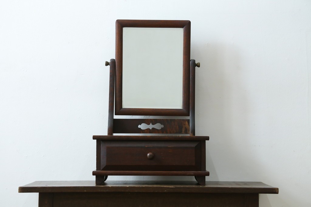 中古　松本民芸家具　欅材　和洋折衷の空間に馴染みの良い524型小鏡台　(R-087506)