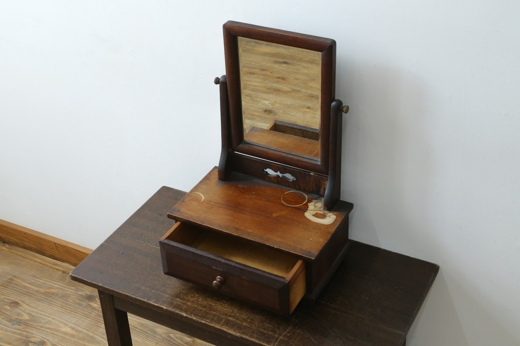 中古　松本民芸家具　欅材　和洋折衷の空間に馴染みの良い524型小鏡台　(R-087506)