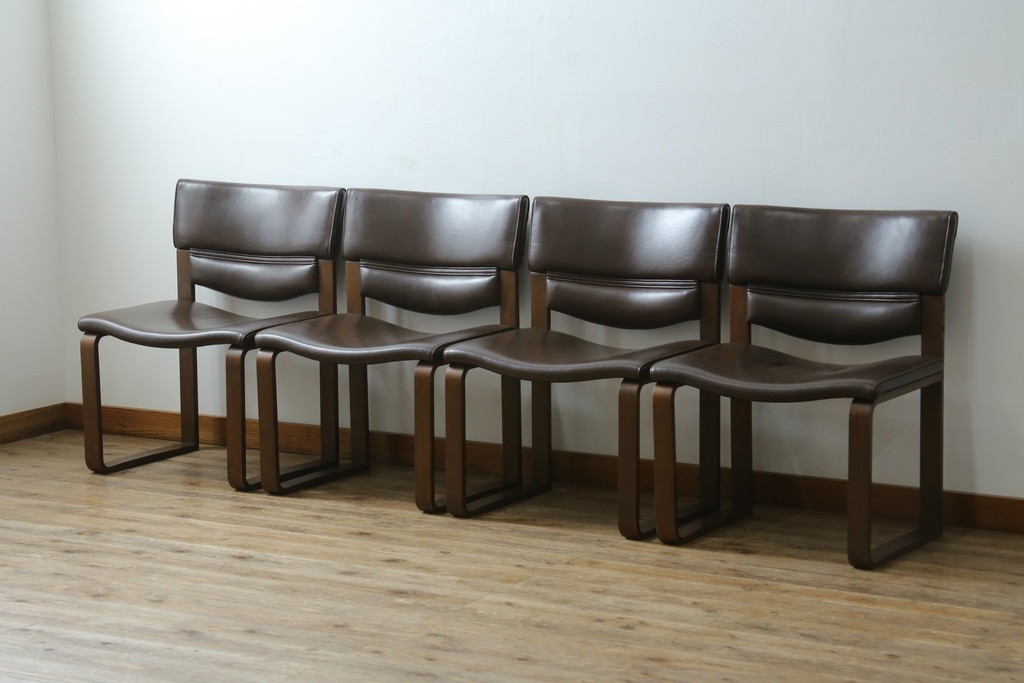 中古　美品　CONDE HOUSE(カンディハウス)　BOLS(ボルス)　本革シートのダイニングチェア4脚セット　現行定価(4脚合計)約64万円　(R-087507)