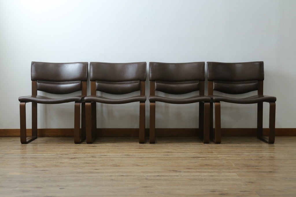 中古　美品　CONDE HOUSE(カンディハウス)　BOLS(ボルス)　本革シートのダイニングチェア4脚セット　現行定価(4脚合計)約64万円　(R-087507)