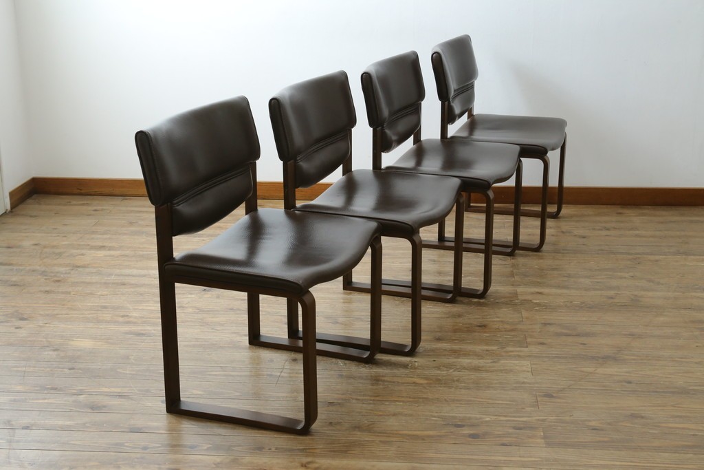 中古　美品　CONDE HOUSE(カンディハウス)　BOLS(ボルス)　本革シートのダイニングチェア4脚セット　現行定価(4脚合計)約64万円　(R-087507)