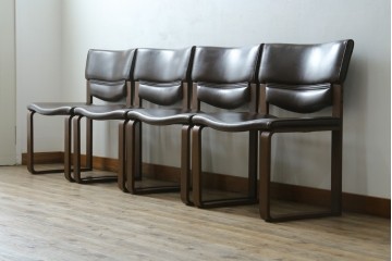 中古　美品　CONDE HOUSE(カンディハウス)　BOLS(ボルス)　本革シートのダイニングチェア4脚セット　現行定価(4脚合計)約64万円　(R-087507)