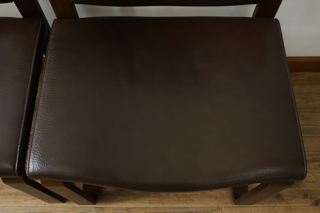 中古　美品　CONDE HOUSE(カンディハウス)　BOLS(ボルス)　本革シートのダイニングチェア2脚セット　現行定価(2脚合計)約32万円　(R-087507)