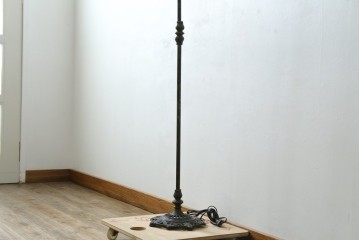 フランスアンティーク　アイアンフレームの透かし細工とガラスシェードの繊細な模様が美しいフロアスタンド　(R-087508)