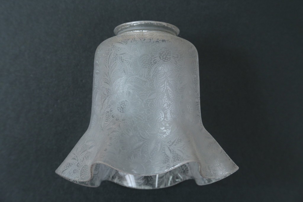 フランスアンティーク　アイアンフレームの透かし細工とガラスシェードの繊細な模様が美しいフロアスタンド　(R-087508)