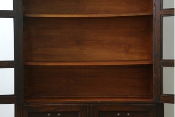 和製ヴィンテージ　松本民芸家具　落ち着いた格子ガラスが魅力のA型面取書棚　(R-087511)