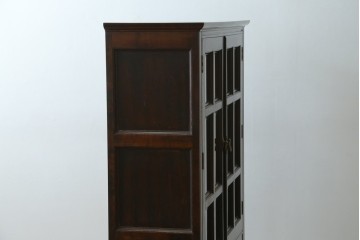 和製ヴィンテージ　松本民芸家具　落ち着いた格子ガラスが魅力のA型面取書棚　(R-087511)