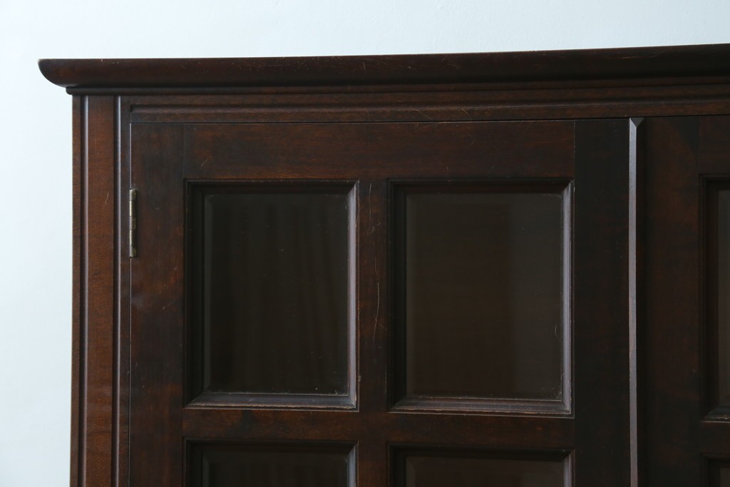 和製ヴィンテージ　松本民芸家具　落ち着いた格子ガラスが魅力のA型面取書棚　(R-087511)