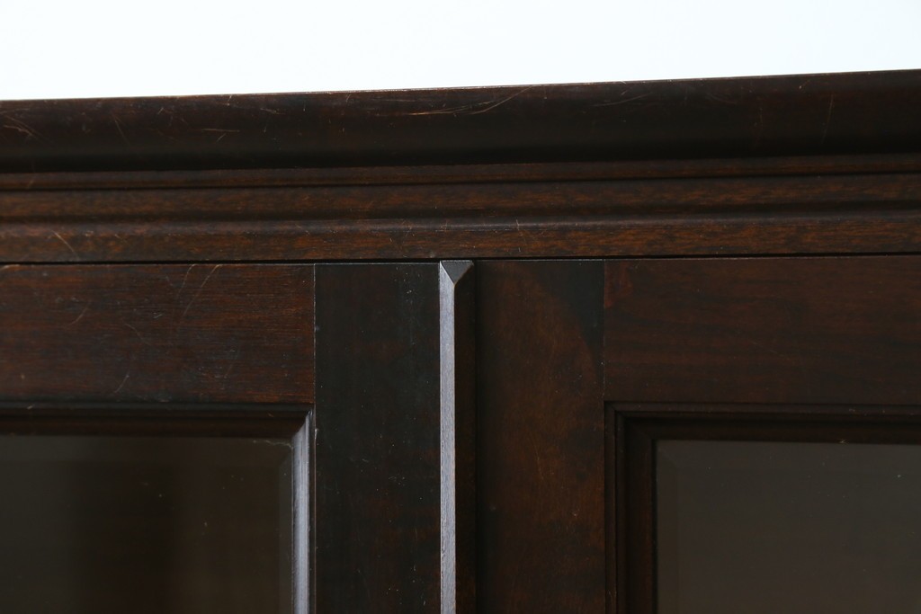 和製ヴィンテージ　松本民芸家具　落ち着いた格子ガラスが魅力のA型面取書棚　(R-087511)