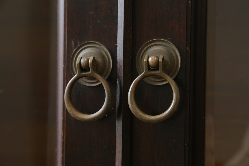 和製ヴィンテージ　松本民芸家具　落ち着いた格子ガラスが魅力のA型面取書棚　(R-087511)