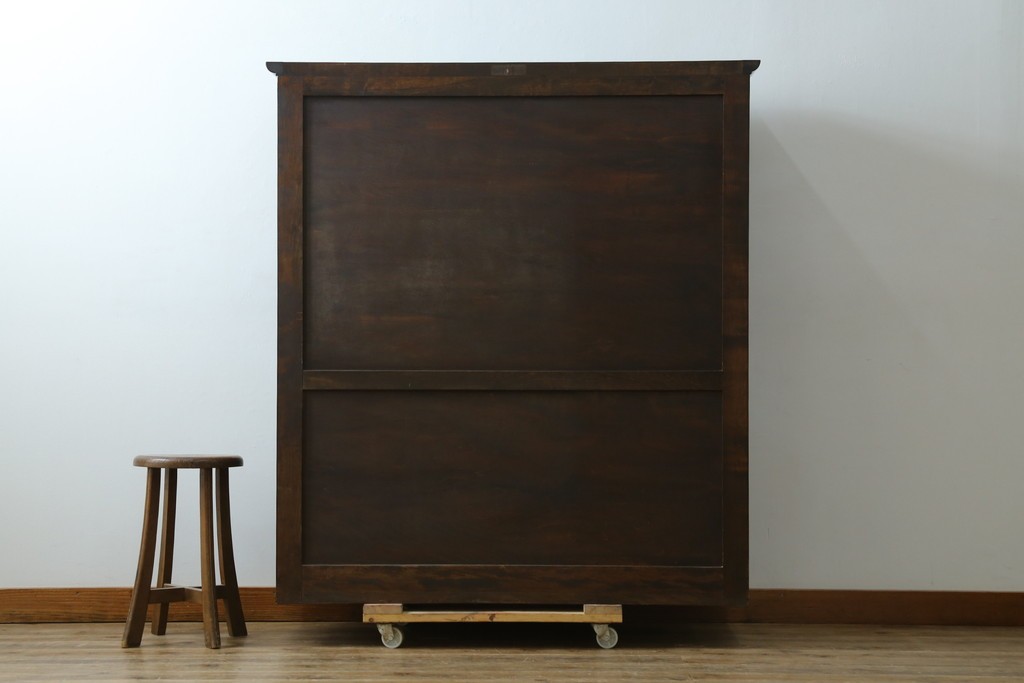 和製ヴィンテージ　松本民芸家具　落ち着いた格子ガラスが魅力のA型面取書棚　(R-087511)