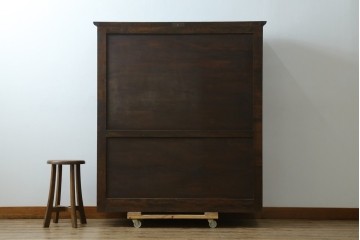 和製ヴィンテージ　松本民芸家具　落ち着いた格子ガラスが魅力のA型面取書棚　(R-087511)