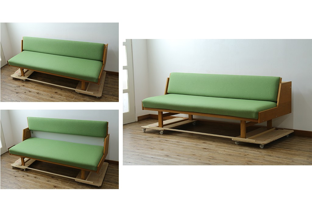 デンマークヴィンテージ　GETAMA(ゲタマ)　Hans J. Wegner(ハンス・J・ウェグナー)　GE258　さわやかなレトログリーンの2wayデイベッド　(R-087512)