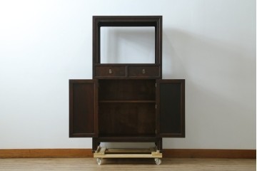 中古　美品　松本民芸家具　見せる飾り棚と隠す収納を兼ねた132型朝鮮棚　定価約55万円　(R-087513)