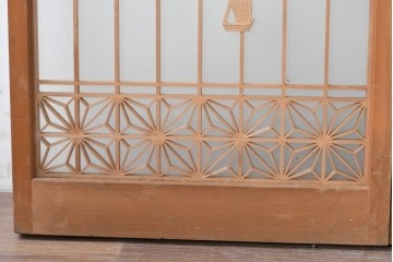 ヴィンテージ建具　昭和中期　両面ガラス　富士や松の彫刻をあしらった組子入り書院戸2枚セット　(R-087514)