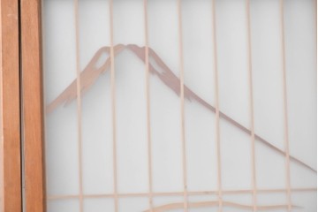 ヴィンテージ建具　昭和中期　両面ガラス　富士や松の彫刻をあしらった組子入り書院戸2枚セット　(R-087514)