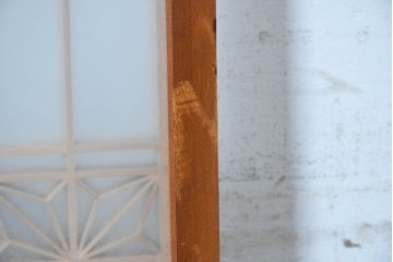 ヴィンテージ建具　昭和中期　両面ガラス　富士や松の彫刻をあしらった組子入り書院戸2枚セット　(R-087514)