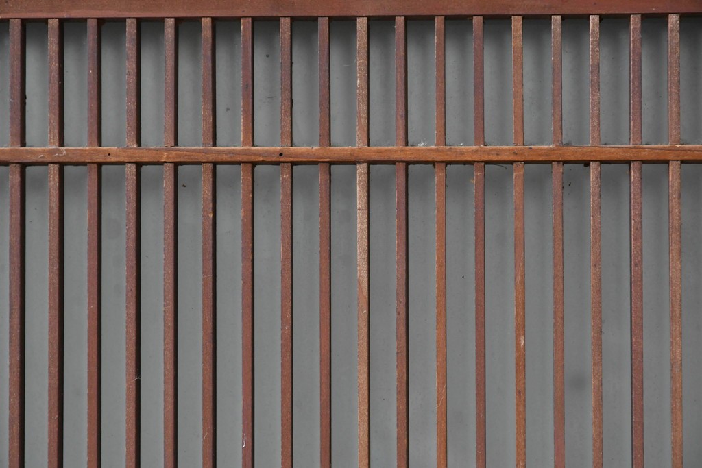 アンティーク建具　昭和初期　片面ガラス　落ち着いた木色に麻の葉模様の組子が美しい書院戸4枚セット　(R-087515)