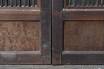 アンティーク建具　昭和初期　片面ガラス　落ち着いた木色に麻の葉模様の組子が美しい書院戸4枚セット　(R-087515)