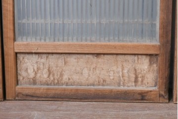アンティーク建具　昭和初期　片面ガラス　落ち着いた木色に麻の葉模様の組子が美しい書院戸4枚セット　(R-087515)
