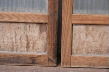 アンティーク建具　昭和初期　片面ガラス　落ち着いた木色に麻の葉模様の組子が美しい書院戸4枚セット　(R-087515)
