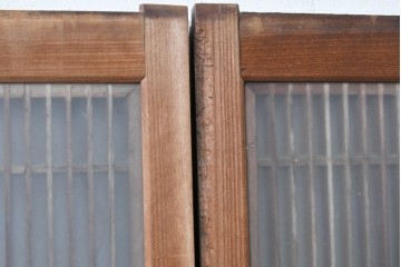 アンティーク建具　昭和初期　片面ガラス　落ち着いた木色に麻の葉模様の組子が美しい書院戸4枚セット　(R-087515)