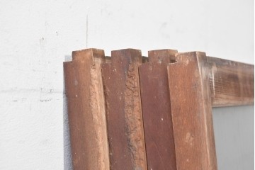 アンティーク建具　昭和初期　片面ガラス　落ち着いた木色に麻の葉模様の組子が美しい書院戸4枚セット　(R-087515)