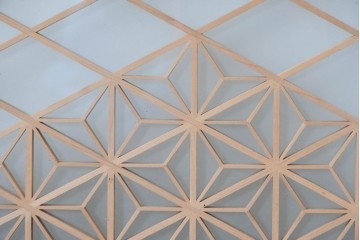 ヴィンテージ建具　昭和中期　両面ガラス　繊細な組子細工が目を引く欄間1枚　(R-087517)