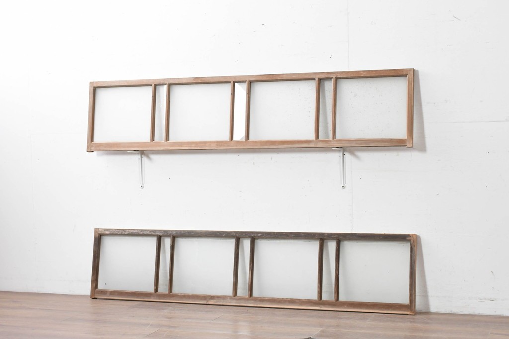 アンティーク建具　昭和初期　素朴で落ち着いた印象の明り取り2枚セット　(R-087520)