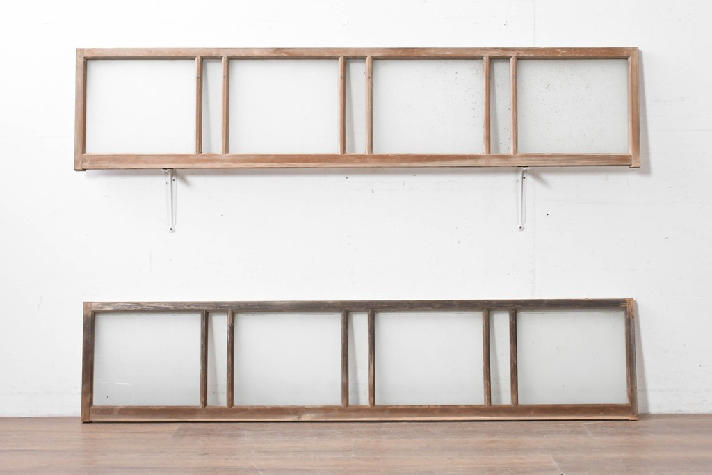 アンティーク建具　昭和初期　素朴で落ち着いた印象の明り取り2枚セット　(R-087520)