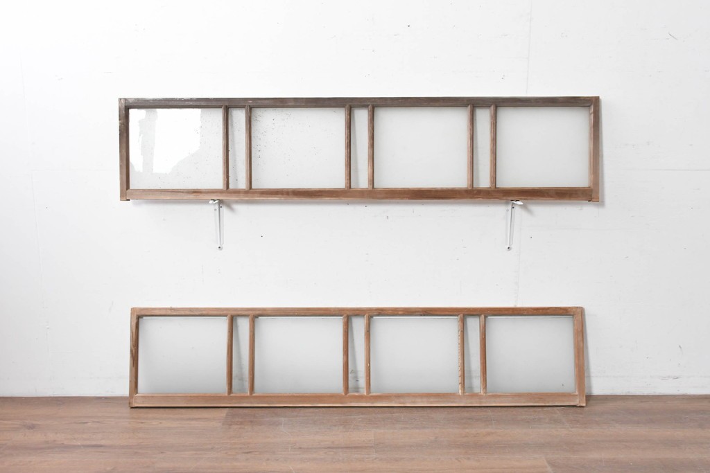 アンティーク建具　昭和初期　素朴で落ち着いた印象の明り取り2枚セット　(R-087520)