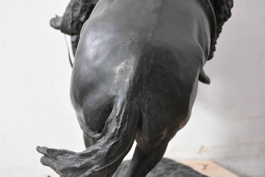 アメリカ　Frederic Remington(フレデリック・レミントン)　「The Rattlesnake(ガラガラヘビ)」　躍動感あふれるカウボーイのブロンズ像　(R-087523)