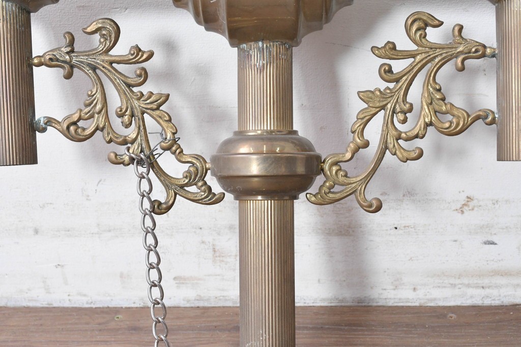 フランスヴィンテージ　希少デザイン!!　幅1700mmの大型!!　真鍮製　重厚感のある上質なつくりの3灯照明　(R-087525)