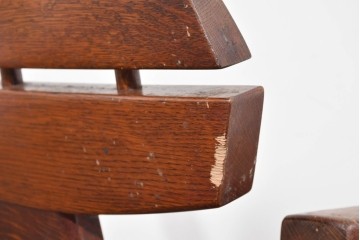 中古　美品　特注品　Oak Vllage(オークヴィレッジ)　ナラ材　漆塗り　木目が印象的なアームチェア　制作費約20万円以上　(R-087537)