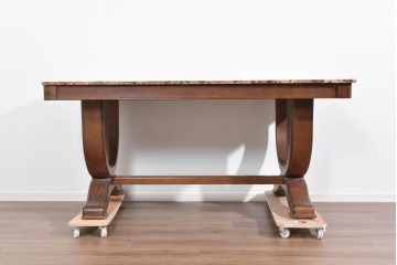 中古　ヨーロッパ　高級輸入家具　オーク材　大理石天板のダイニングテーブル　定価約50万円　(R-087538)