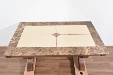 中古　ヨーロッパ　高級輸入家具　オーク材　大理石天板のダイニングテーブル　定価約50万円　(R-087538)
