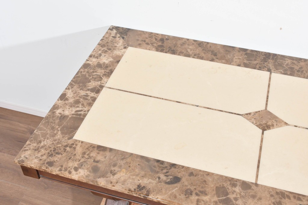 中古　ヨーロッパ　高級輸入家具　オーク材　大理石天板のダイニングテーブル　定価約50万円　(R-087538)